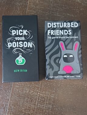 Set Of 2 Card Games, Pick Your Poison, Disturbed Friends, Used Great Cond.